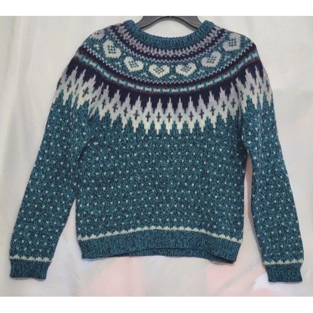 Vintage Woolrich Womens S Wool Sheep Fair Isle Sweater Teal Nordic Cottagecore